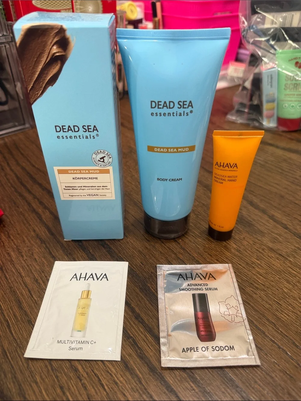 AHAVA Mandarin & Cedar wood Hand Cream, Dead Sea Mud Body Cream and samples